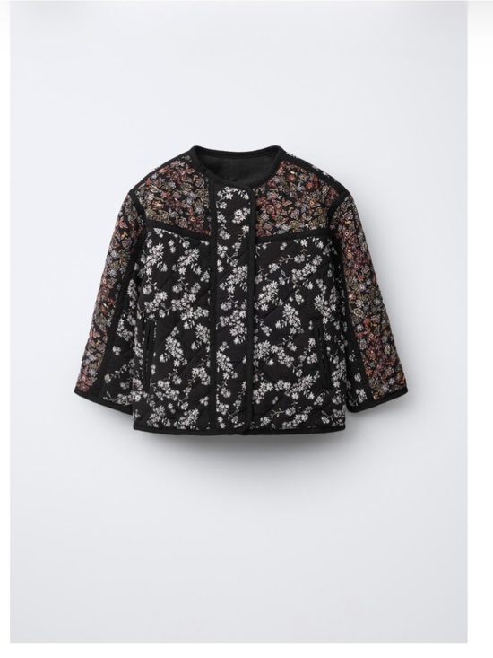 Zara Other - Zara Girls Black Floral Quilted Jacket with Multicolor Floral Panels, Size 18m